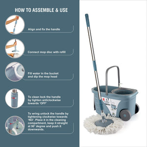 Kleeno Max Clean Spin Mop Bucket with Soap Dispenser