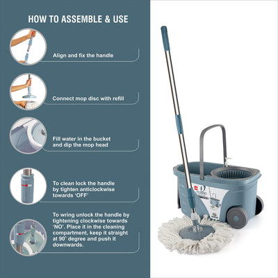 Kleeno Max Clean Spin Mop Bucket with Soap Dispenser