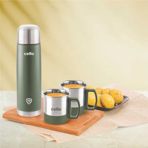 Duro Classic Vacusteel Flask with Mugs Gift Set, 3 Pieces