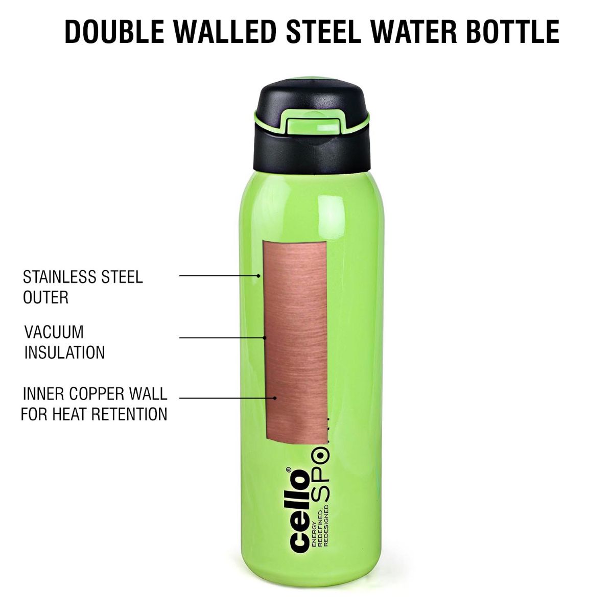 Gym Star Flask, Vacusteel Water Bottle, 650ml