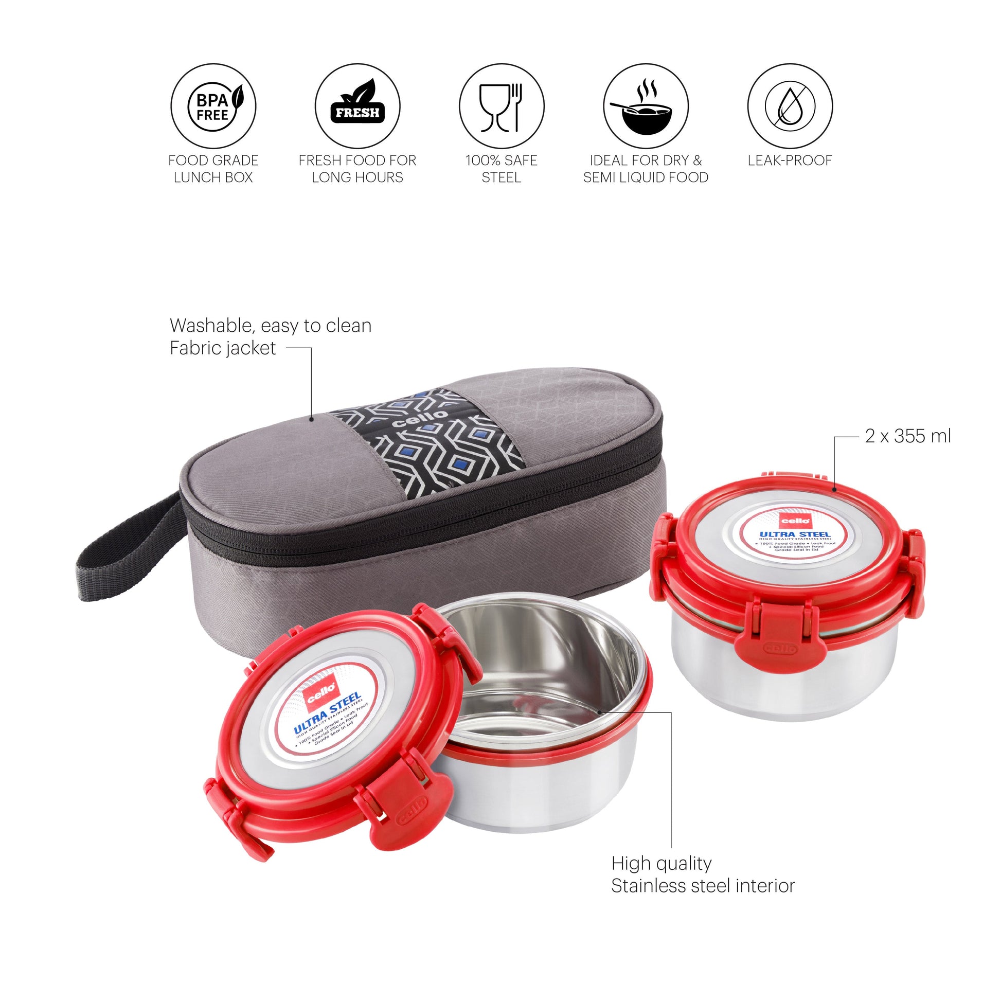 MF Ultra Stainless Steel Lunch Box with Jacket, Set of 2