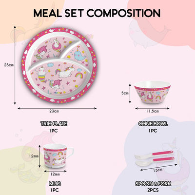Pink Parade Kids Melamine Meal, Set of 5