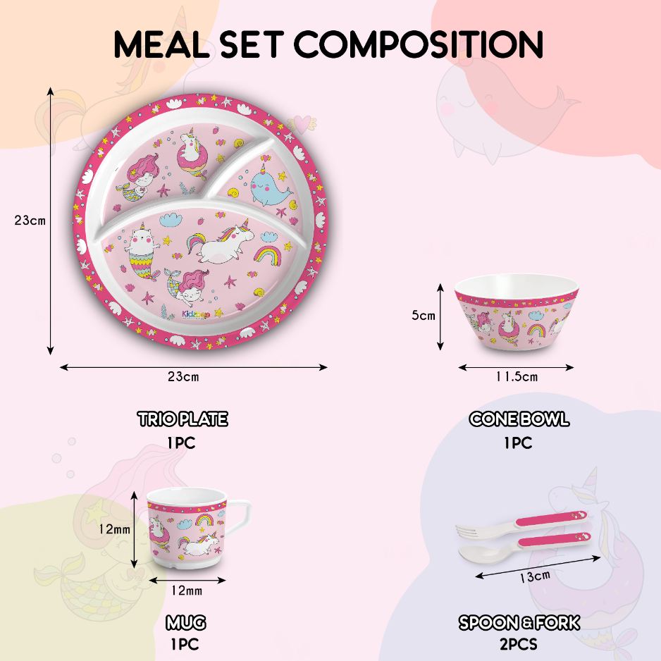 Pink Parade Kids Melamine Meal, Set of 5