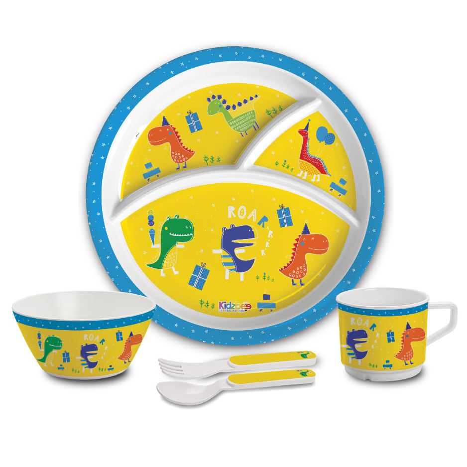 Dino Party  Kids Melamine Meal, Set of 5