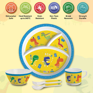 Dino Party  Kids Melamine Meal, Set of 5