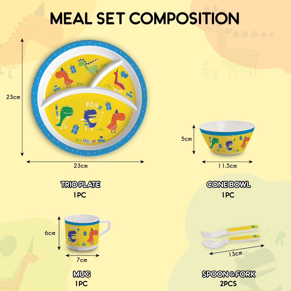 Dino Party  Kids Melamine Meal, Set of 5