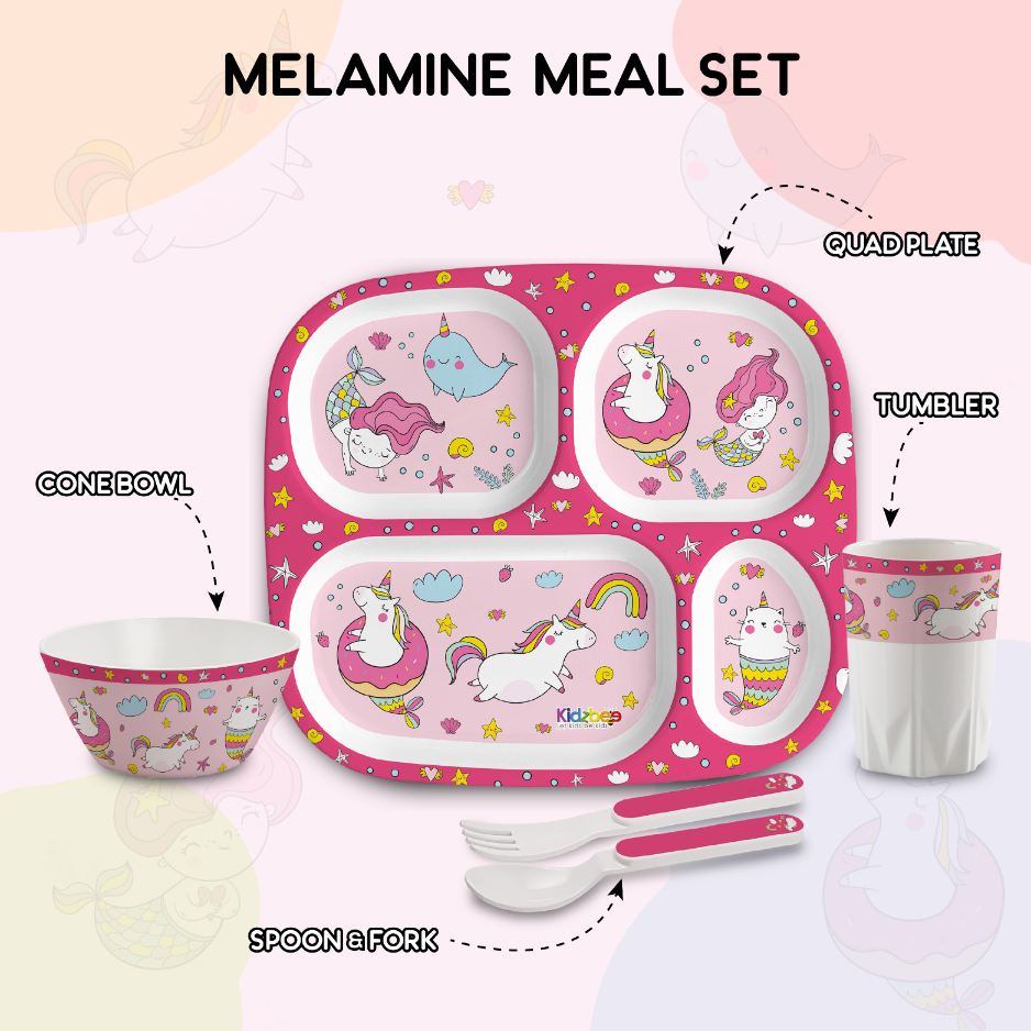Pink Parade Kids Melamine Meal, Set of 5