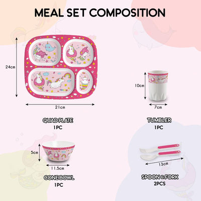 Pink Parade Kids Melamine Meal, Set of 5