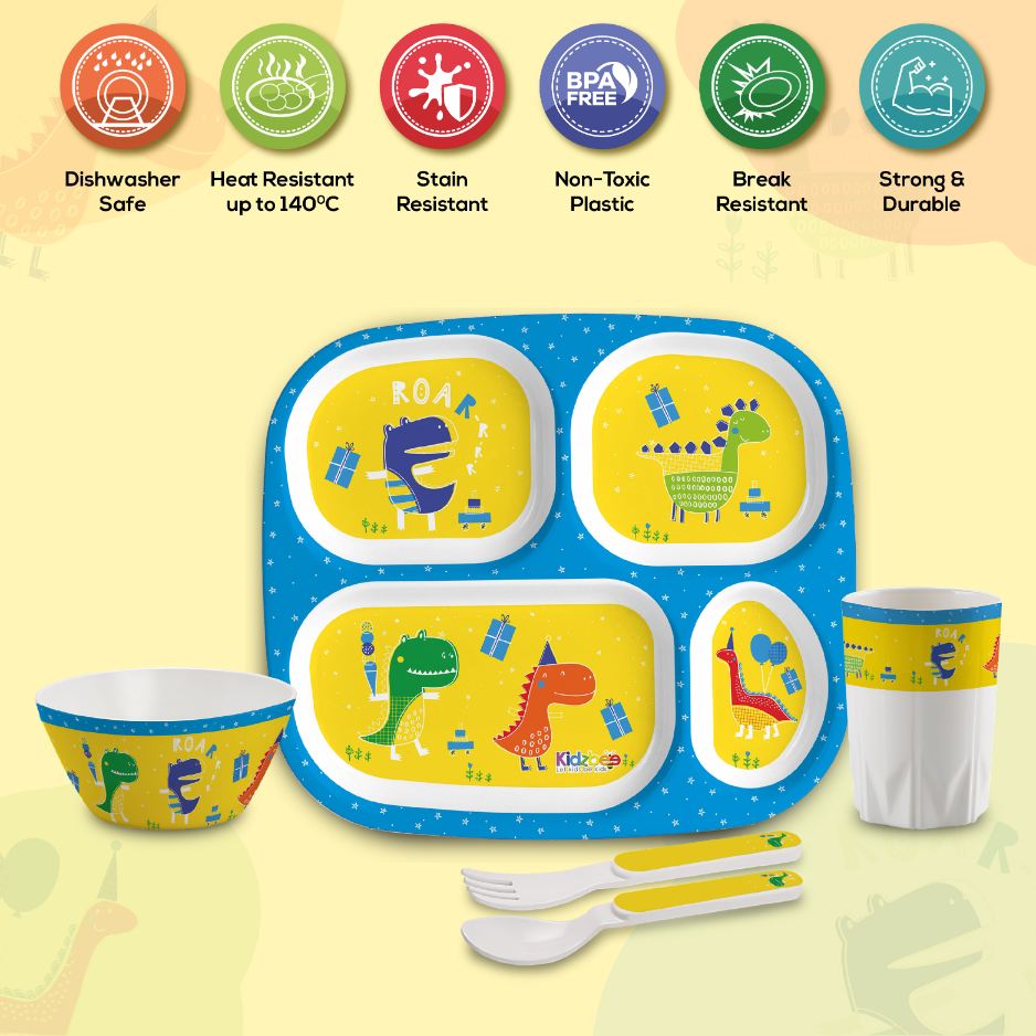 Dino Party  Kids Melamine Meal, Set of 5