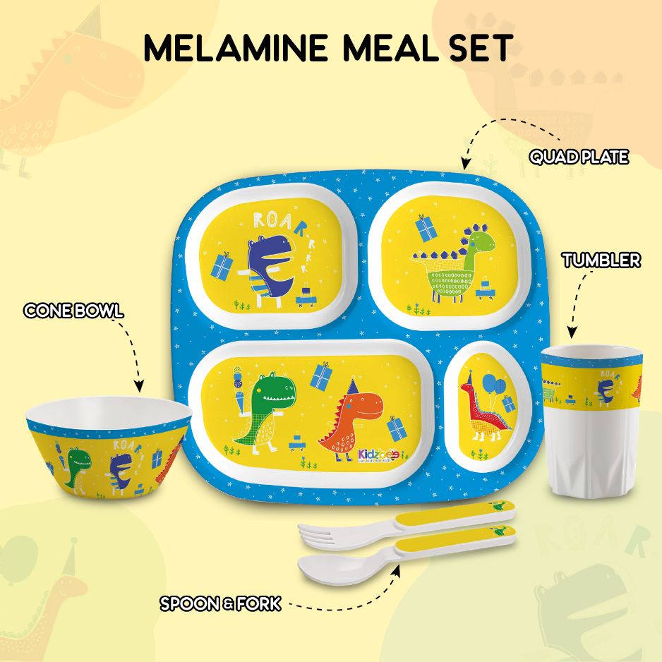 Dino Party  Kids Melamine Meal, Set of 5