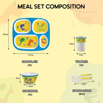 Dino Party  Kids Melamine Meal, Set of 5