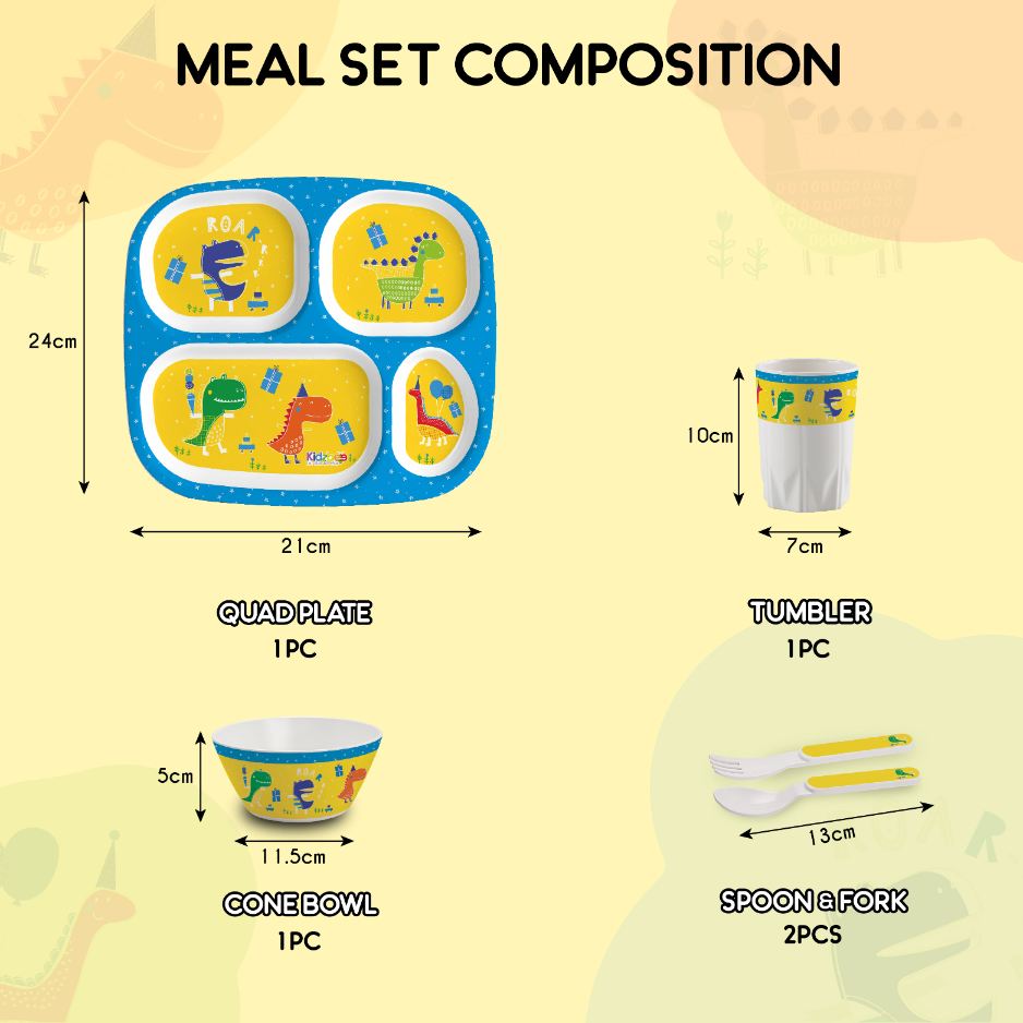 Dino Party  Kids Melamine Meal, Set of 5