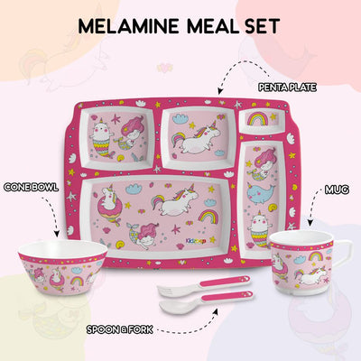 Pink Parade Kids Melamine Meal, Set of 5