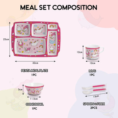 Pink Parade Kids Melamine Meal, Set of 5