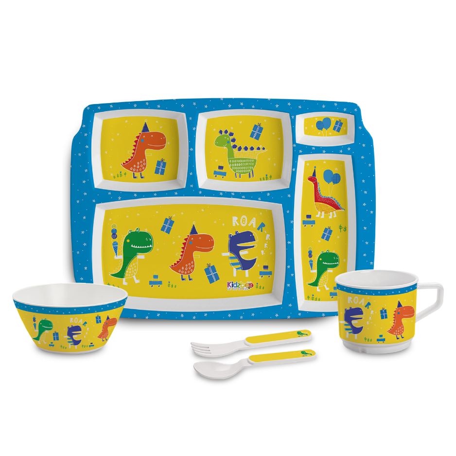 Dino Party  Kids Melamine Meal, Set of 5