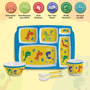 Dino Party  Kids Melamine Meal, Set of 5