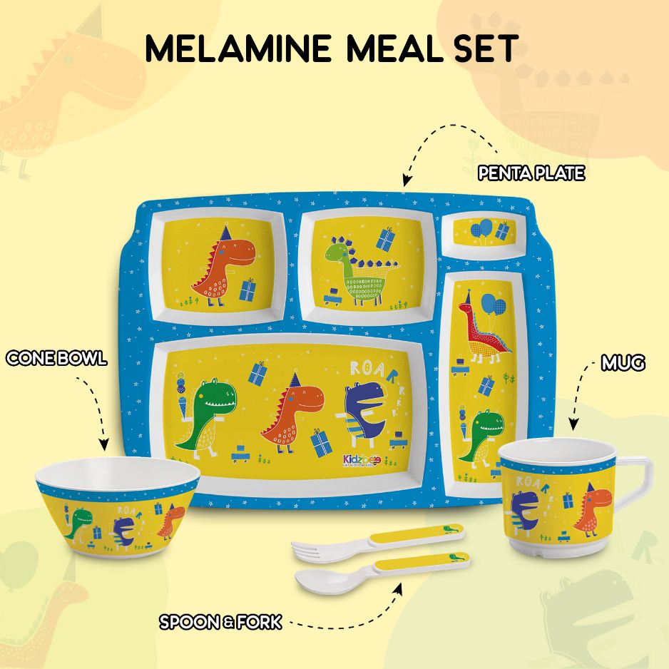 Dino Party  Kids Melamine Meal, Set of 5