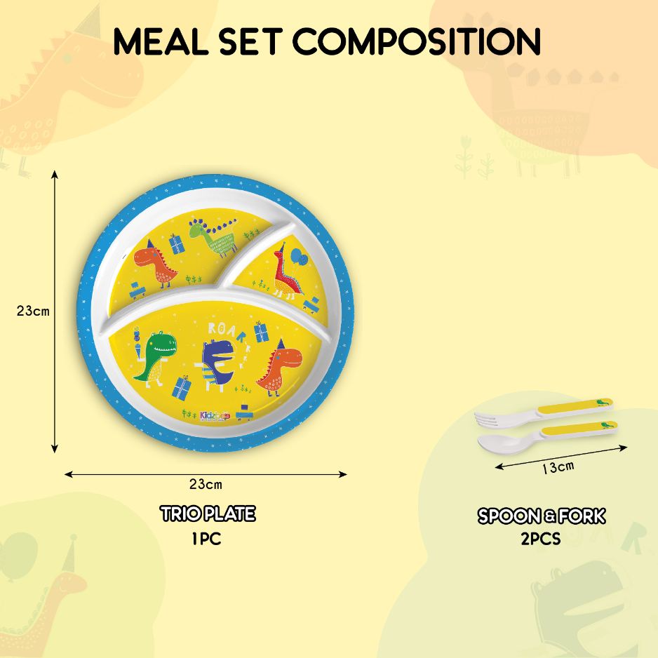 Dino Party Kids Melamine Meal, Set of 3
