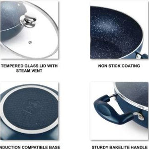 Oxford Non-Stick Induction Base Kadhai with Glass Lid, 3 Litres