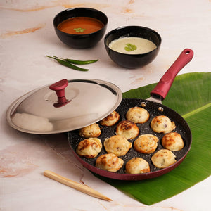 Non-Stick Crown 12 Cavity Appam Patra, Maroon