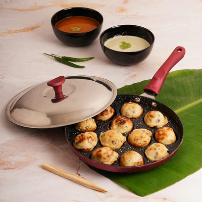 Non-Stick Crown 12 Cavity Appam Patra, Maroon