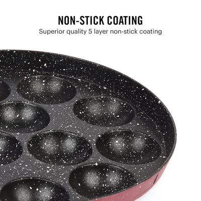 Non-Stick Crown 12 Cavity Appam Patra, Maroon