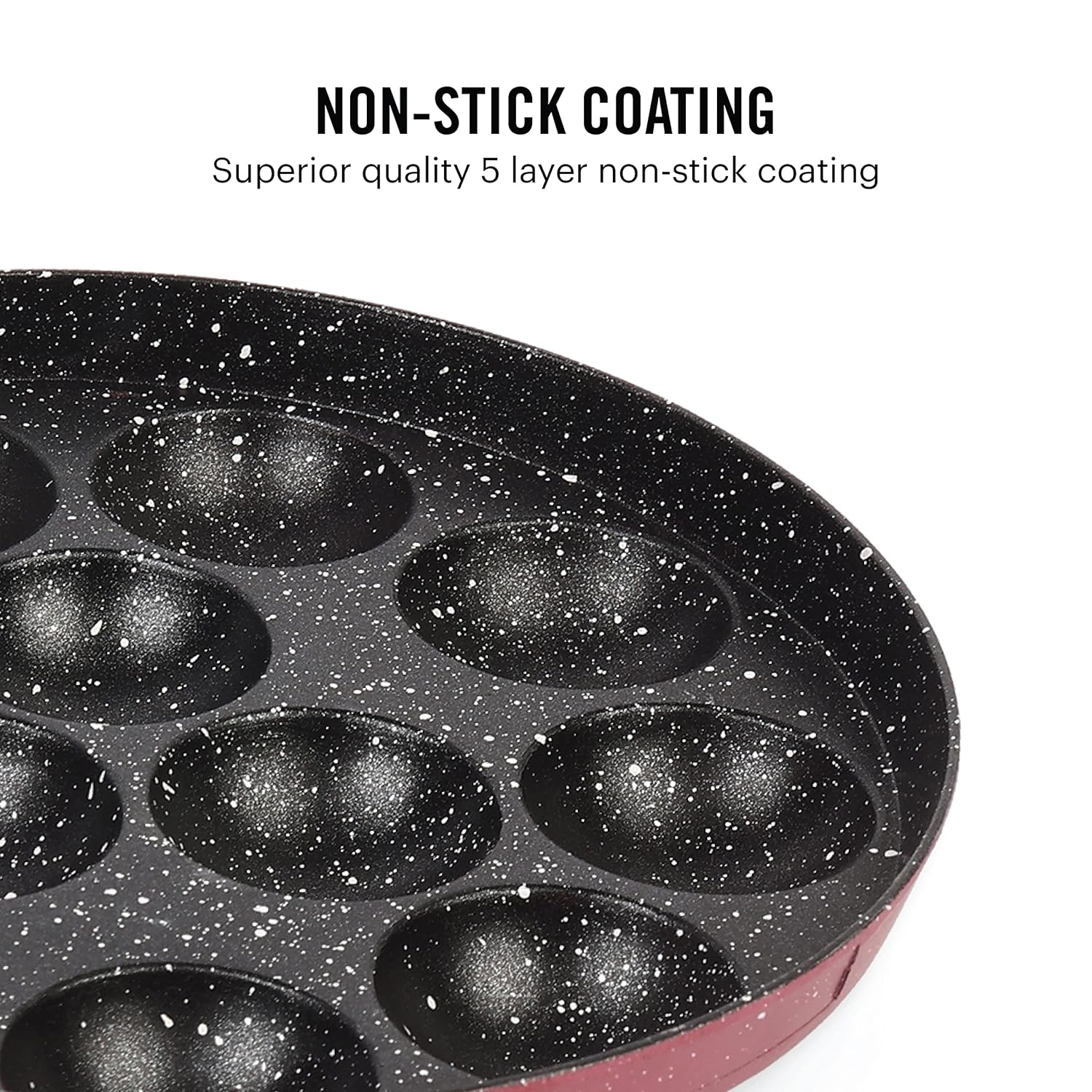 Non-Stick Crown 12 Cavity Appam Patra, Maroon
