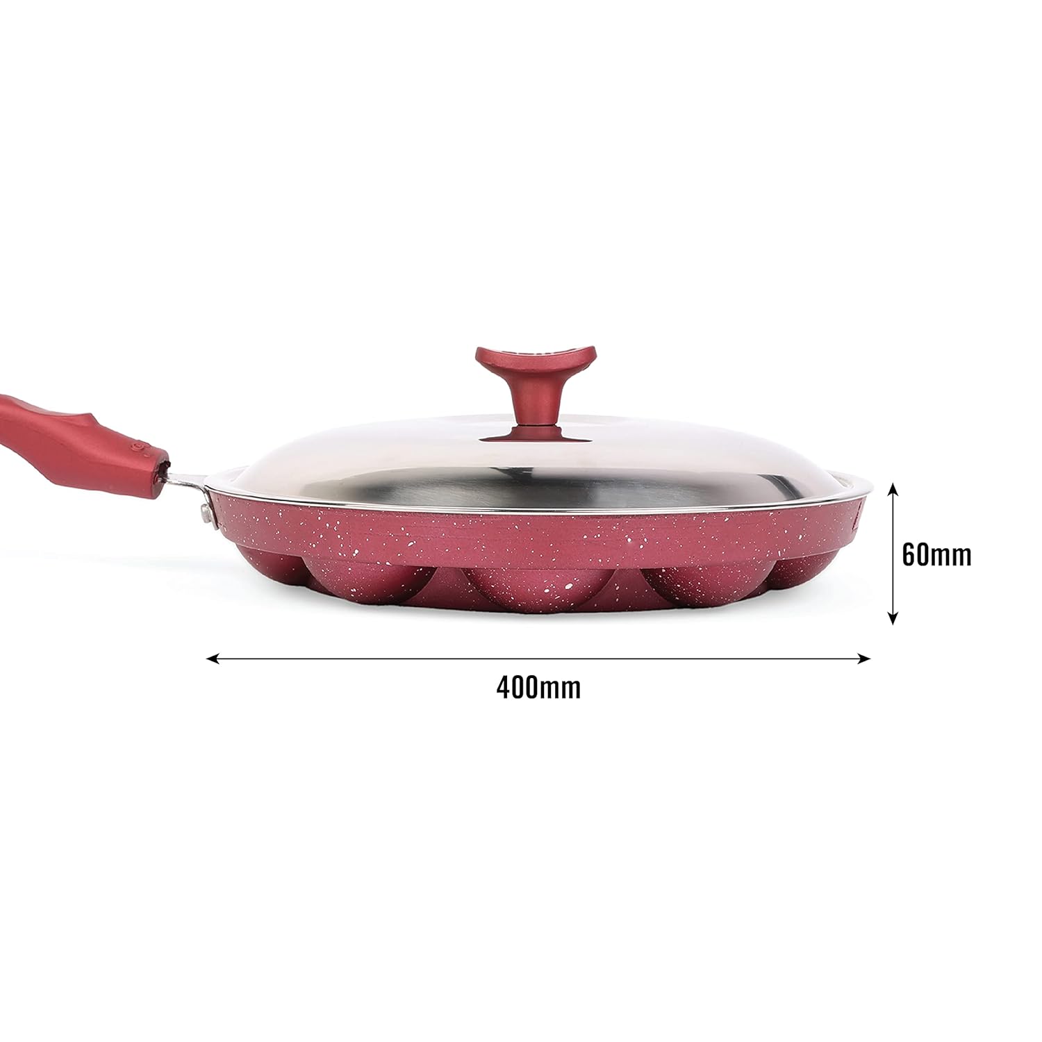 Non-Stick Crown 12 Cavity Appam Patra, Maroon