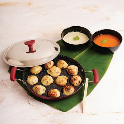 Non-Stick Crown 12 Cavity Appam Patra, Maroon