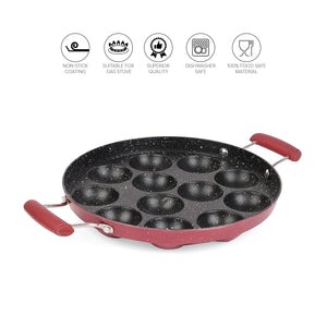 Non-Stick Crown 12 Cavity Appam Patra, Maroon