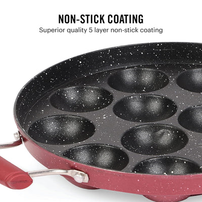 Non-Stick Crown 12 Cavity Appam Patra, Maroon