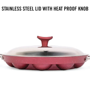 Non-Stick Crown 12 Cavity Appam Patra, Maroon