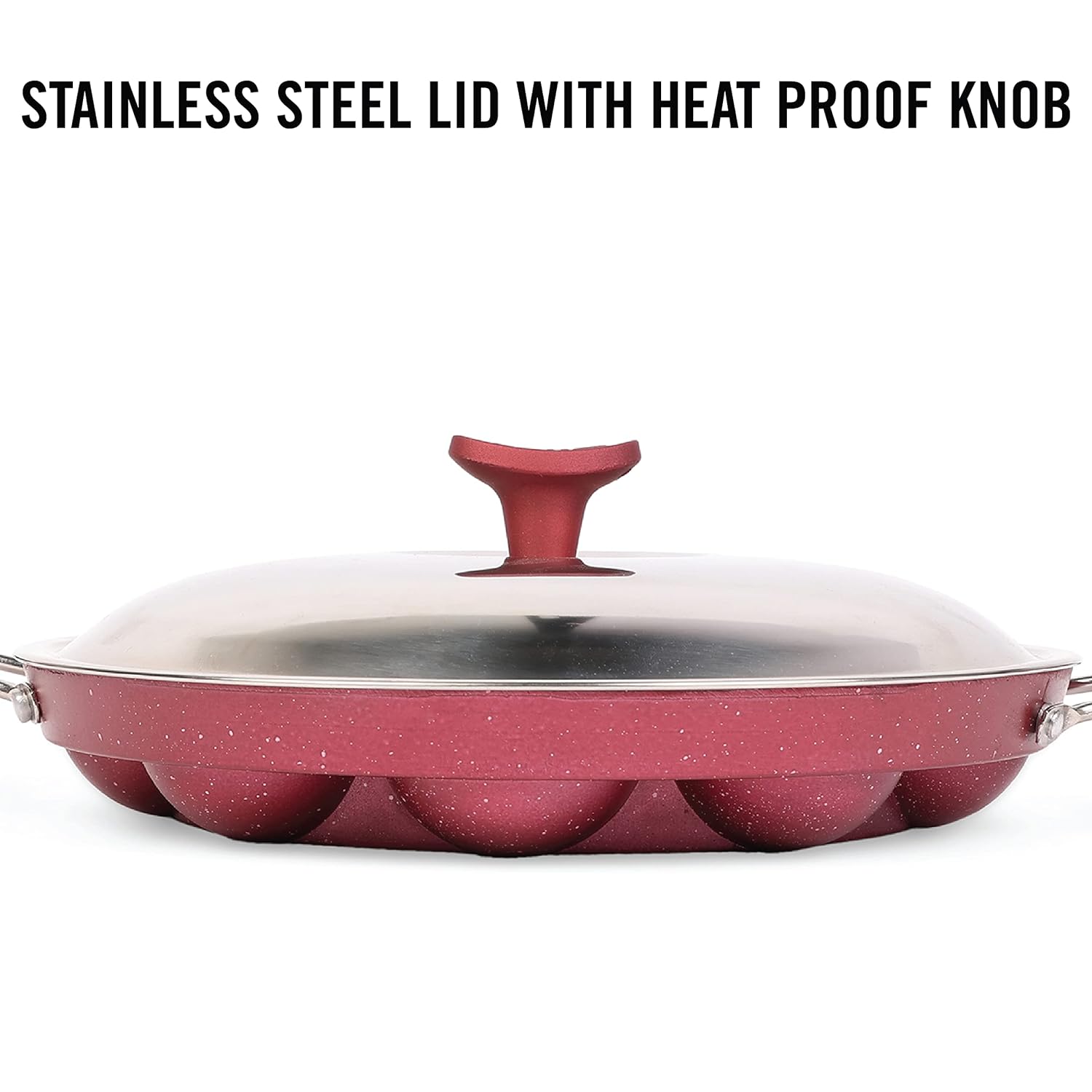 Non-Stick Crown 12 Cavity Appam Patra, Maroon