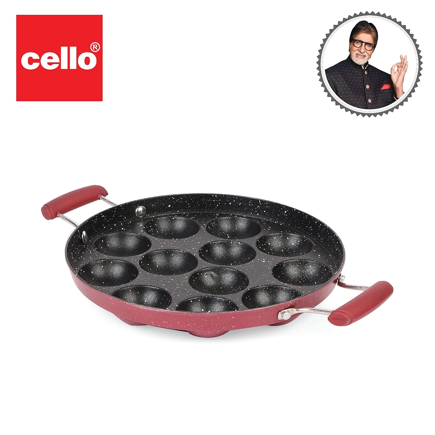 Non-Stick Crown 12 Cavity Appam Patra, Maroon