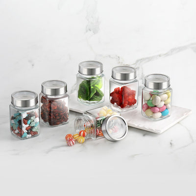 Qube Fresh Glass Storage Jar, 300ml, Set of 6