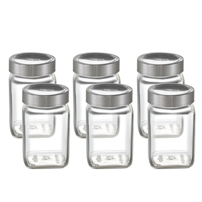 Qube Fresh Glass Storage Jar, 300ml, Set of 6