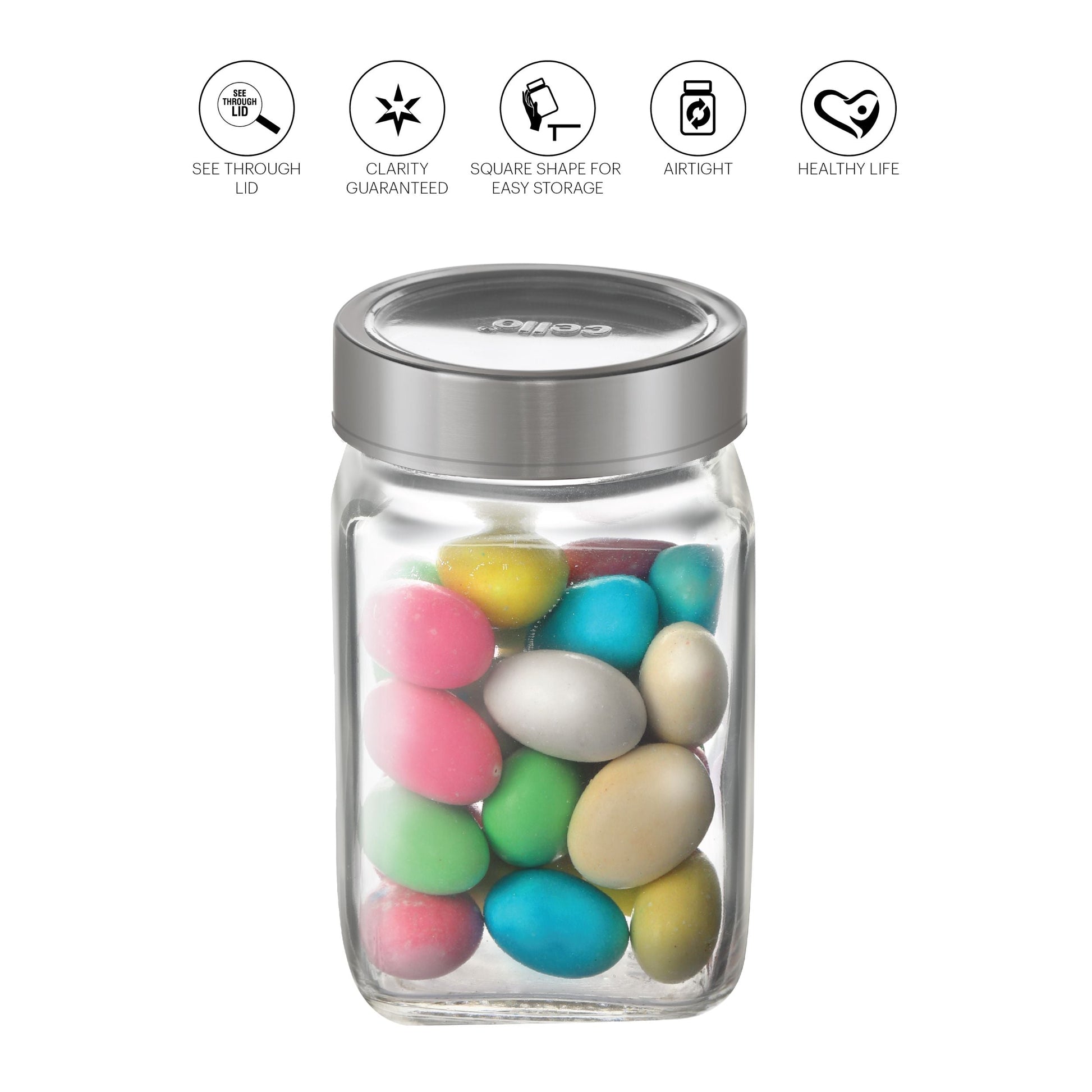 Qube Fresh Glass Storage Jar, 300ml, Set of 6