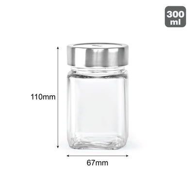 Qube Fresh Glass Storage Jar, 300ml, Set of 6