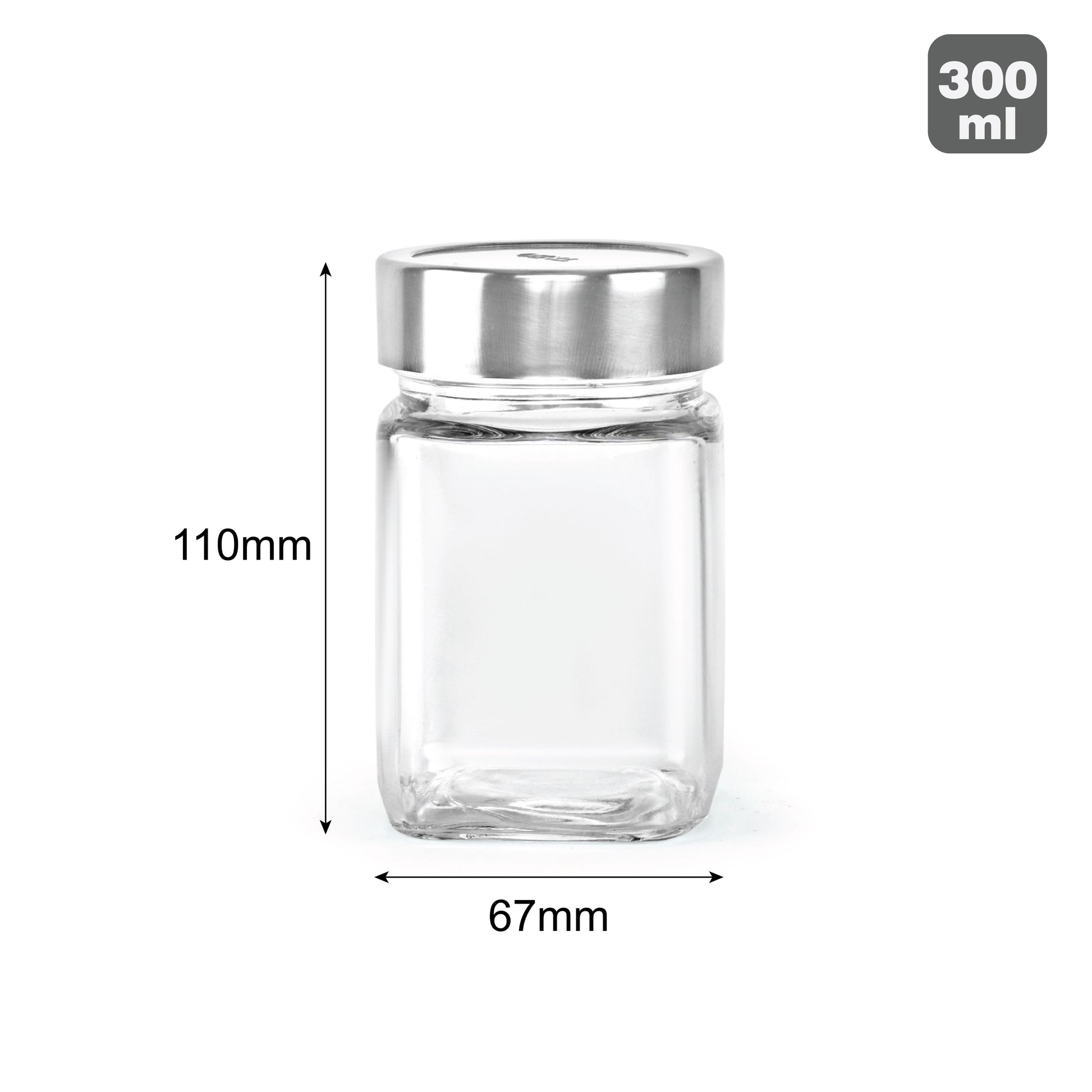 Qube Fresh Glass Storage Jar, 300ml, Set of 6