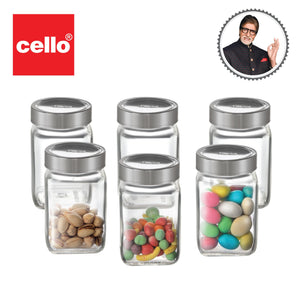 Qube Fresh Glass Storage Jar, 300ml, Set of 6