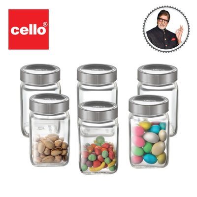 Qube Fresh Glass Storage Jar, 300ml, Set of 6