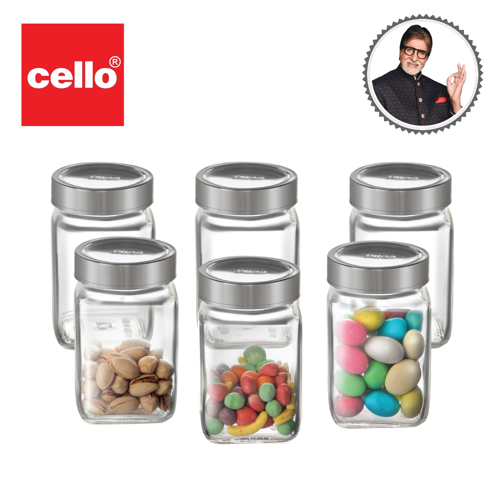 Qube Fresh Glass Storage Jar, 300ml, Set of 6