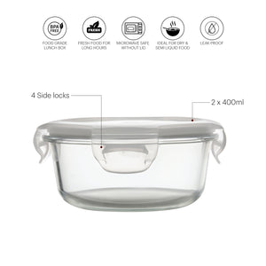 Camellia Borosilicate Glass Round containers, Set of 2