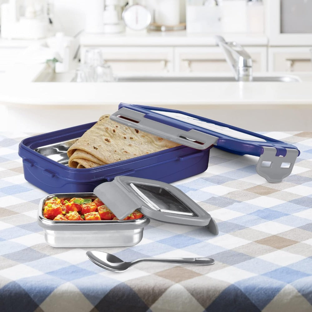 Milton Steely Super Deluxe Insulated Inner Stainless Steel Big Tiffin Box | Set of 2 Pcs