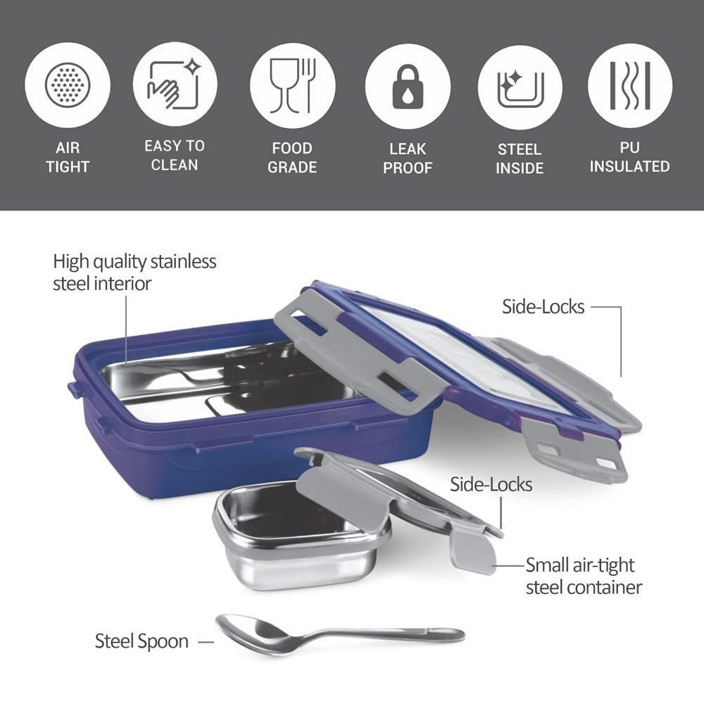 Milton Steely Super Deluxe Insulated Inner Stainless Steel Tiffin Box | Set of 2 Pcs