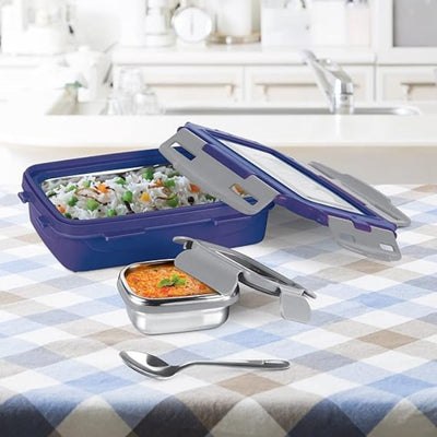 Milton Steely Super Deluxe Insulated Inner Stainless Steel Tiffin Box | Set of 2 Pcs