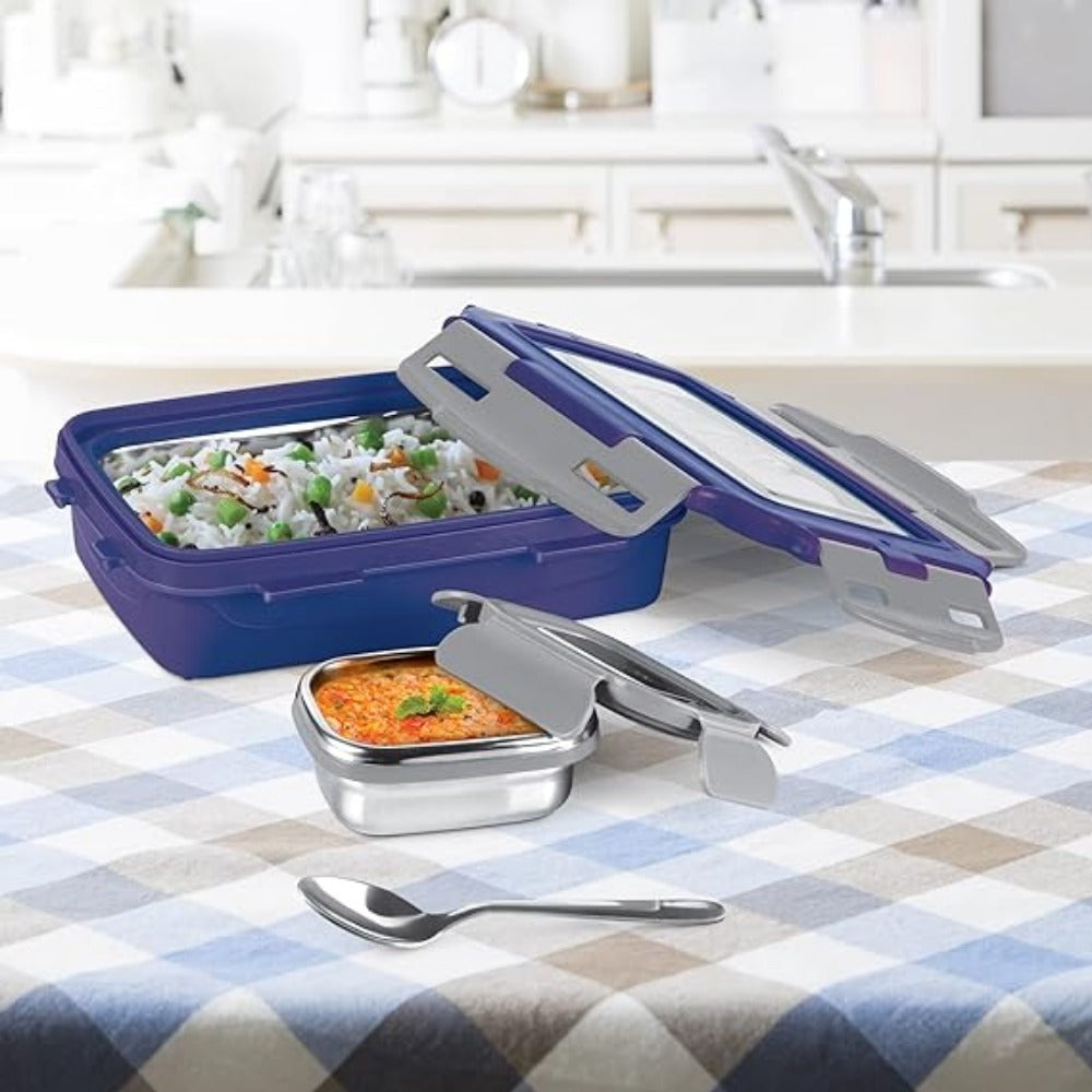 Milton Steely Super Deluxe Insulated Inner Stainless Steel Tiffin Box | Set of 2 Pcs