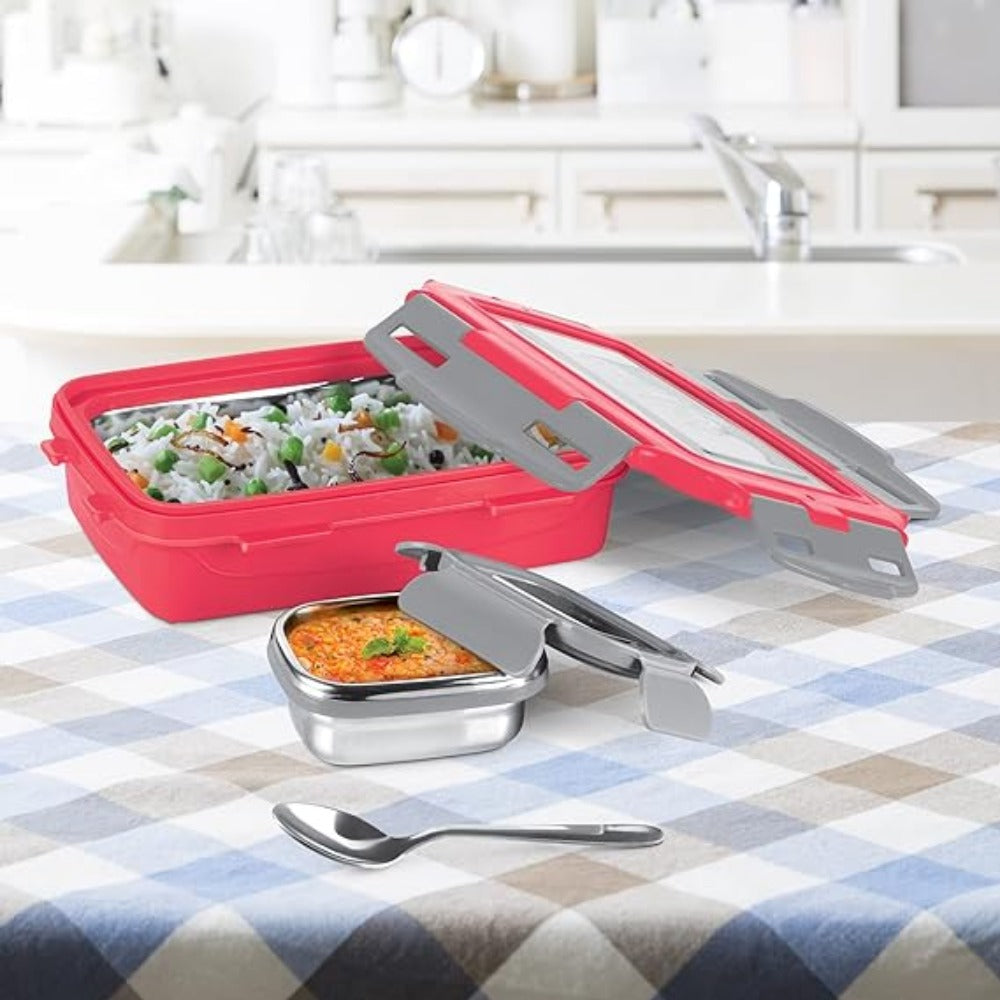 Milton Steely Super Deluxe Insulated Inner Stainless Steel Tiffin Box | Set of 2 Pcs
