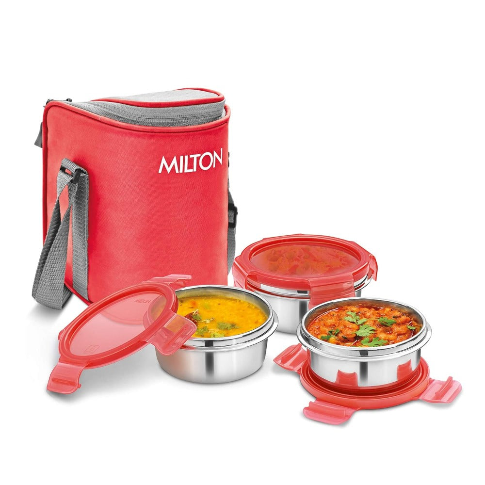 Milton Cube 3 Stainless Steel Tiffin with Jacket | 3 Stainless Steel Containers