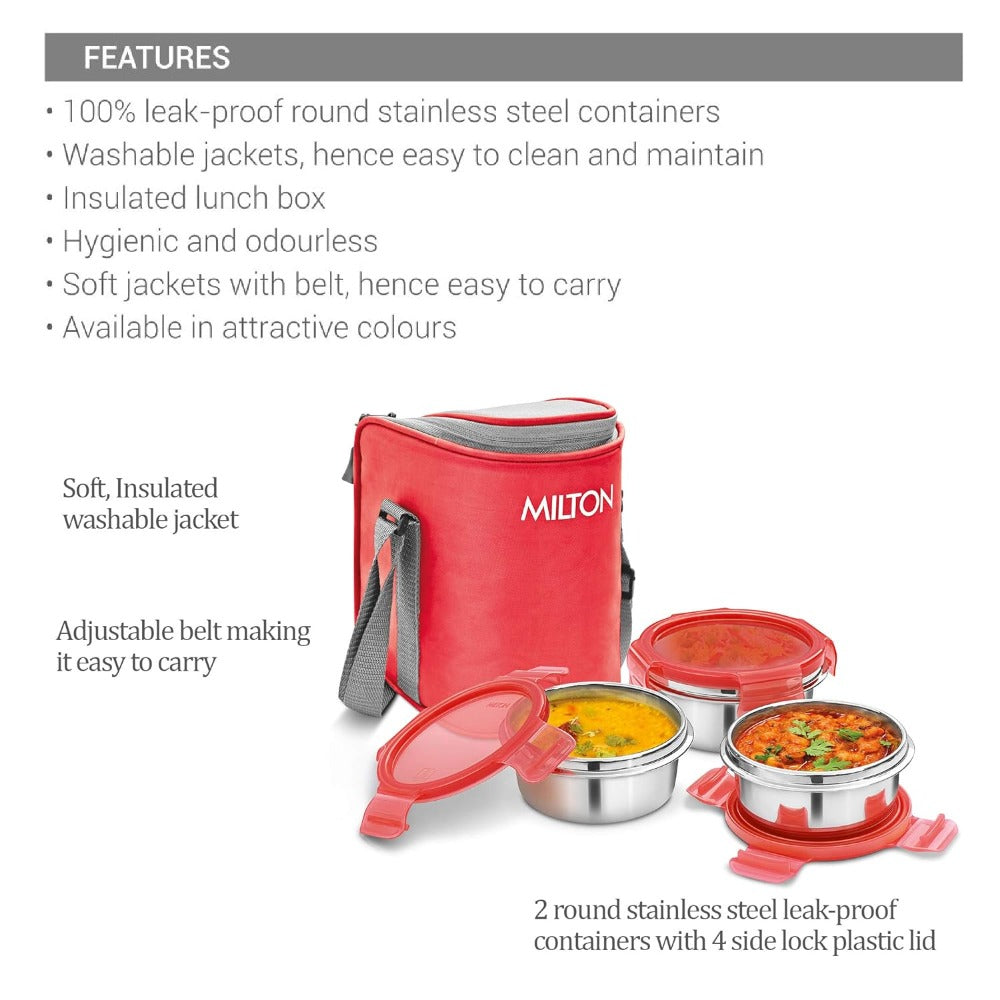 Milton Cube 3 Stainless Steel Tiffin with Jacket | 3 Stainless Steel Containers